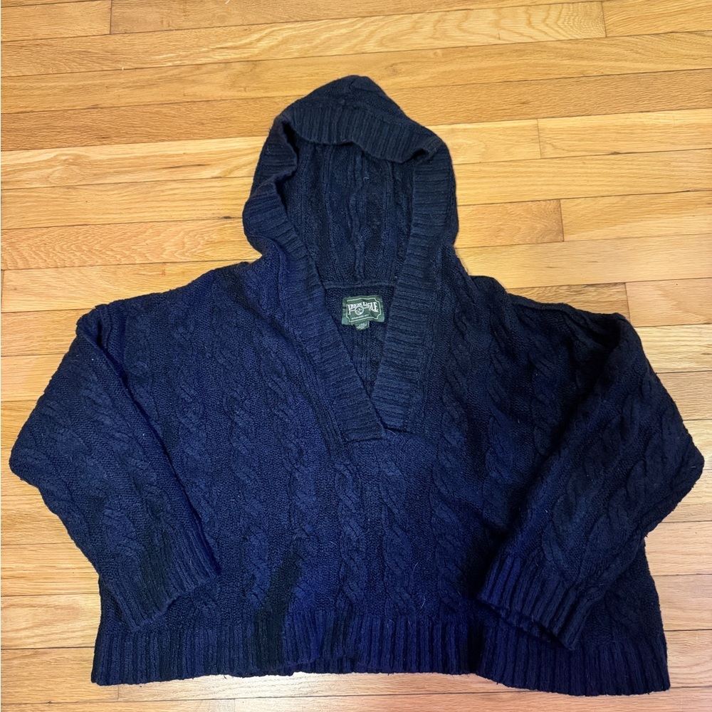 American Eagle Sweater Womens Size Large Hooded Fair Isle Rope Knit Deep V Neck